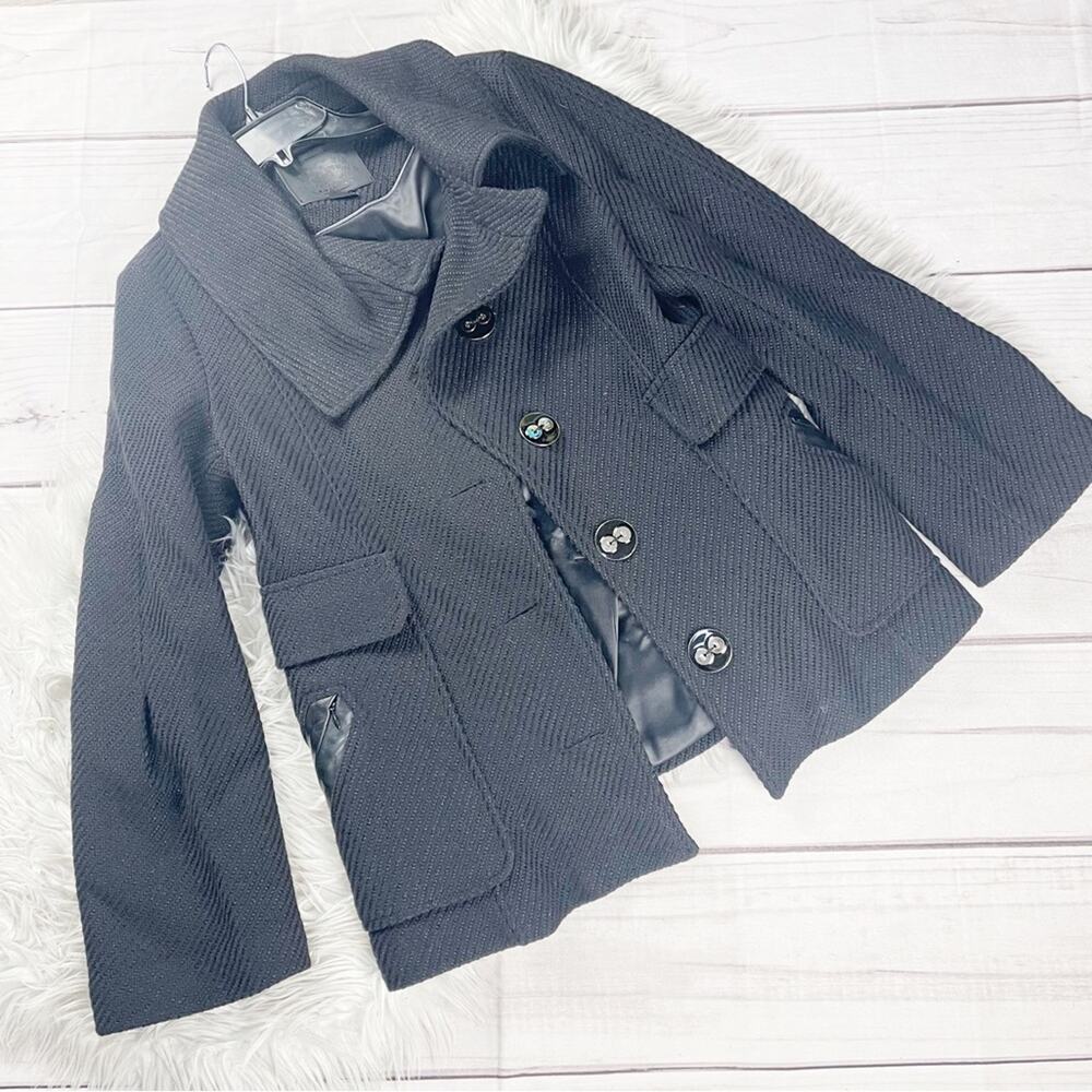 Mackage Wool and Leather Button Down Black Coat Jacket Size Large - Picture 4 of 6